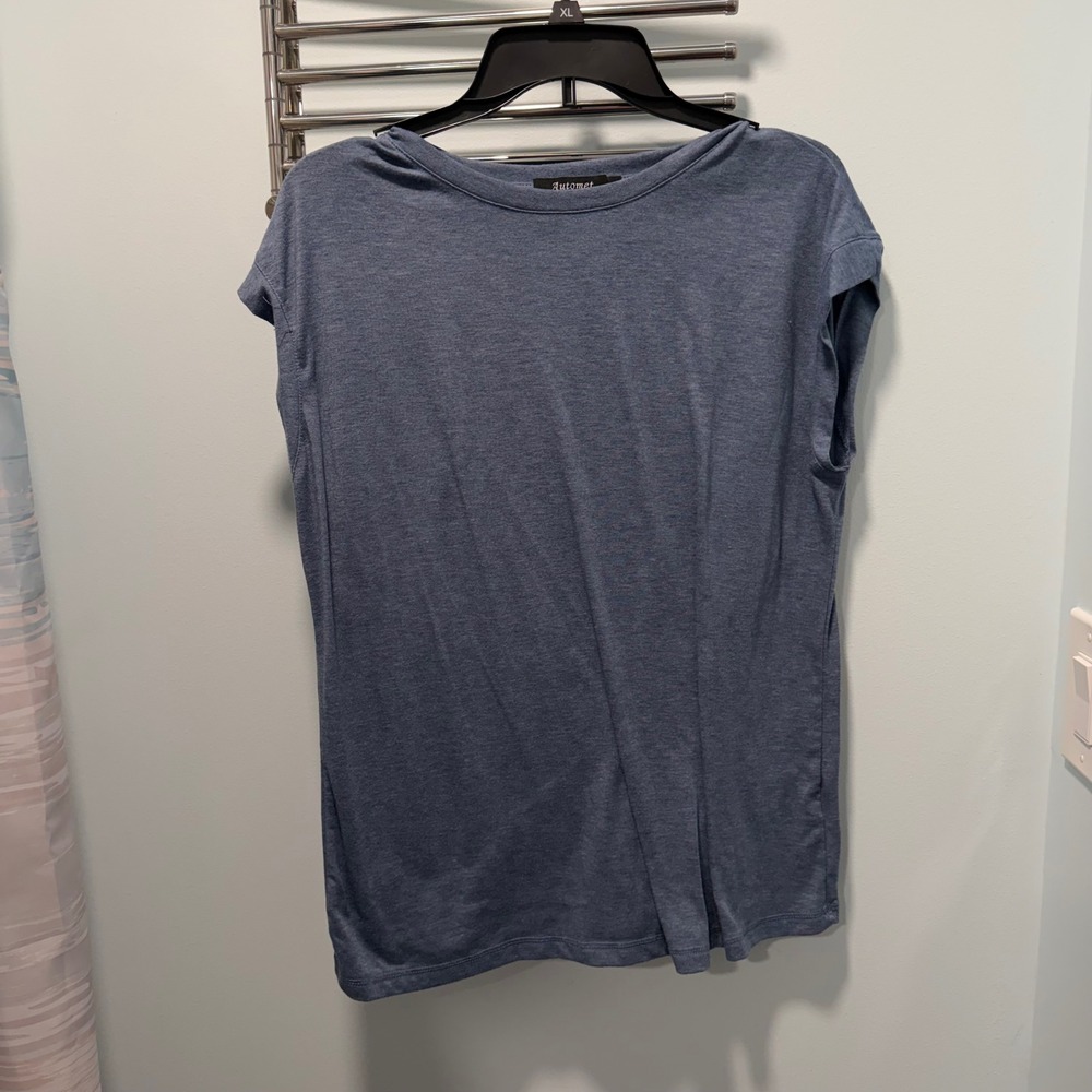 Automet Cap Sleeve T-Shirt Heather Blue Large Minimalist Casual Loungewear